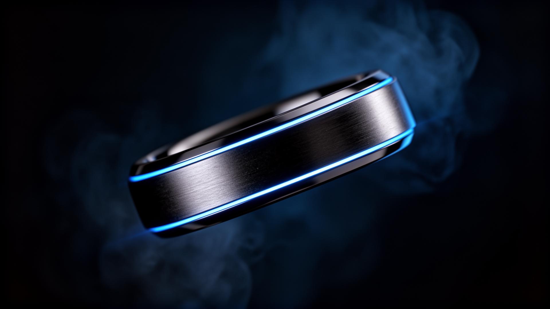 Kairos Ring — titanium smart ring with subtle blue glow